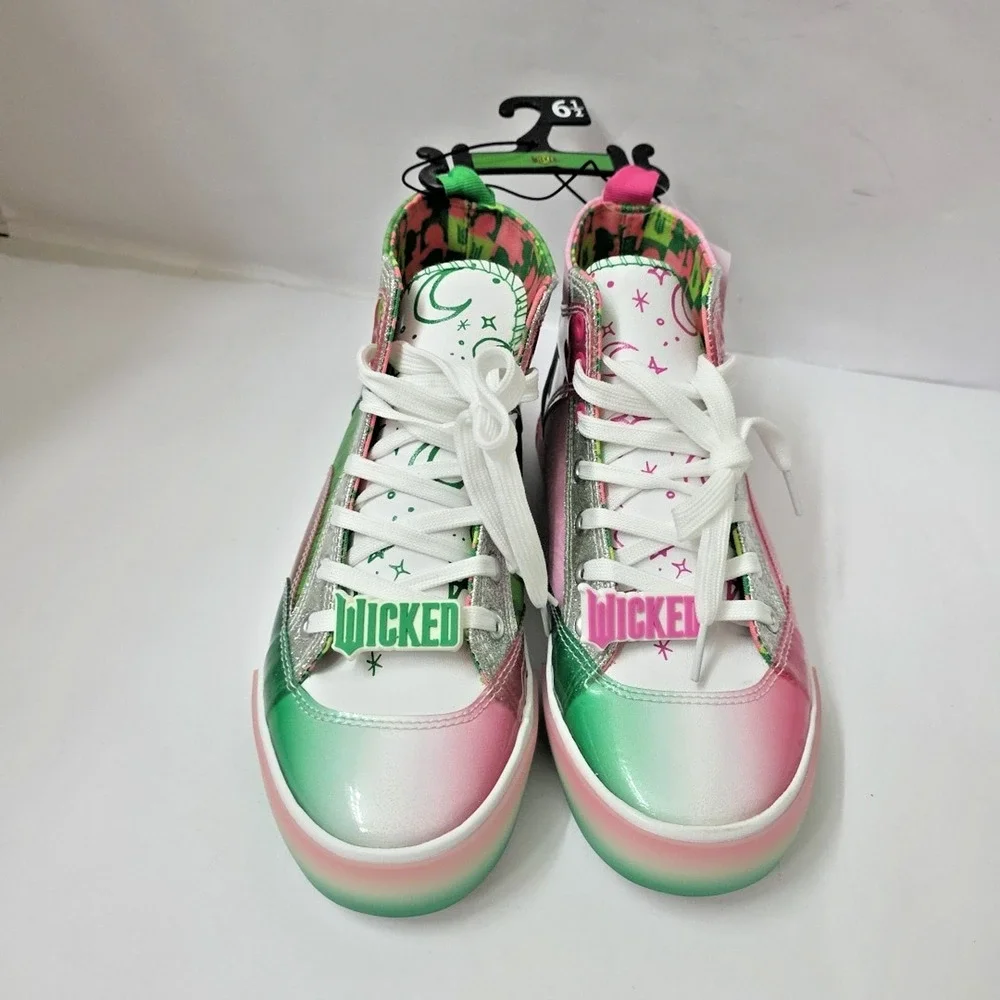 Wicked Movie High Top Sneakers Sz 6.5 Pink Green New Ground Up Elphaba Glynda - Picture 3 of 11